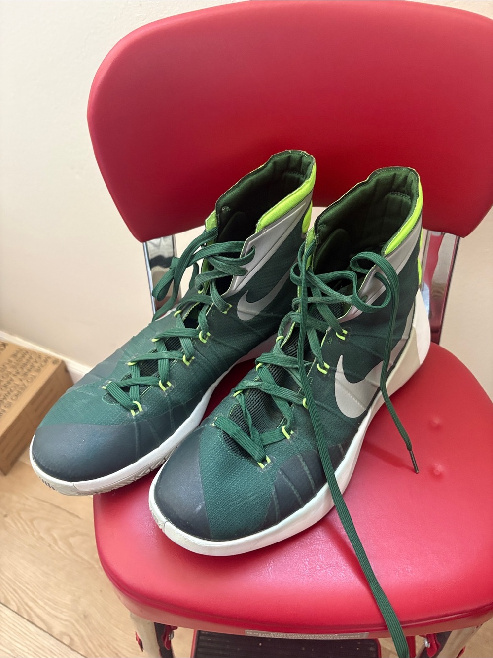 Nike  Hyperdunks Green High-Top Sneakers with Neon Yellow Highlights